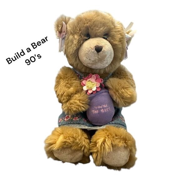 Build-A-Bear Brown Teddy with Purple flower  Outfit - Picture 1 of 10
